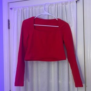 red long sleeve square neck crop top size medium